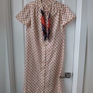 Vintage Floral Cream Dress with Scarf
